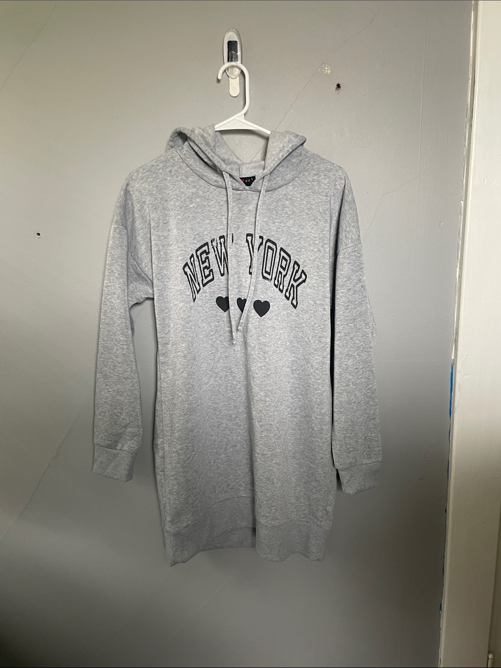 NWT Absolutely Love It L gray oversized New York Comfy Sweatshirt Dress cozy